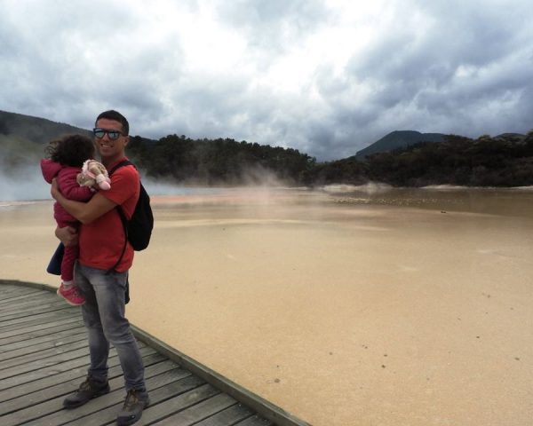 Lara and Dad at Wai-O-Tapu Thermal Wonderland