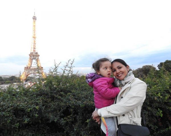 Lara and Mom at the Eiffel Tower