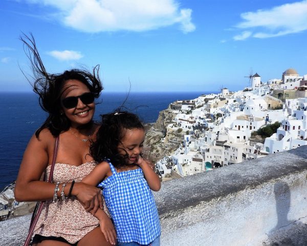 Lara with Mom in Oia, Santorini