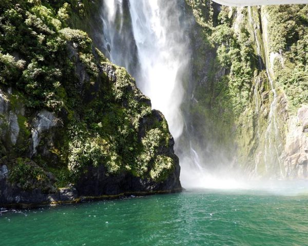 Powerful waterfalls at Milford Sound