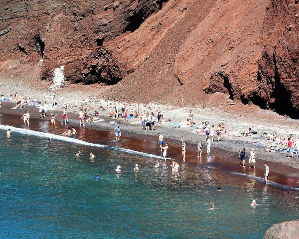 Swimming at the Red Beach of Santorini