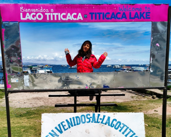 Lara is at Lake Titicaca, Bolivia
