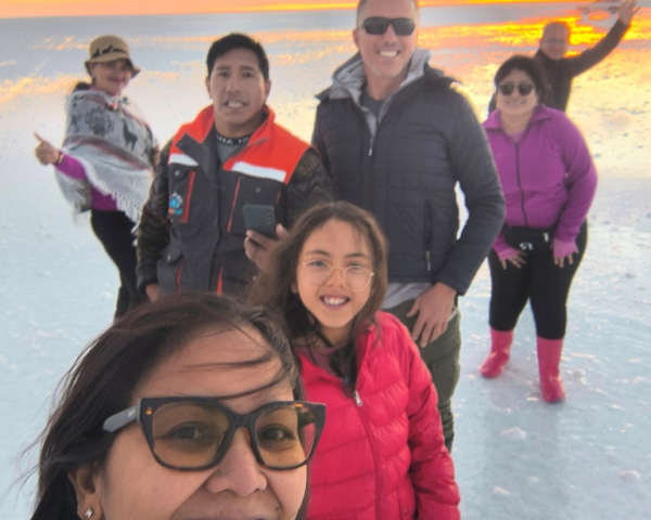 Our group at the Salar de Uyuni for the Sunset