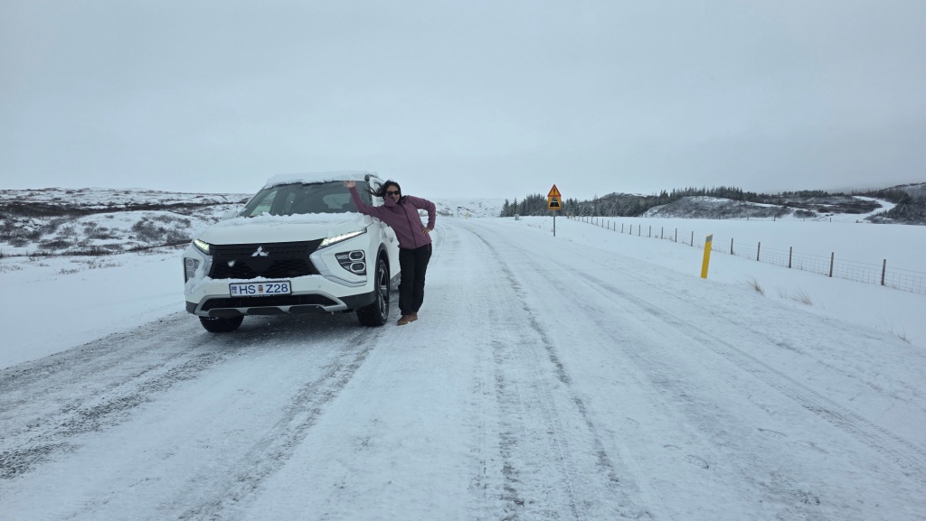 Driving in white Iceland